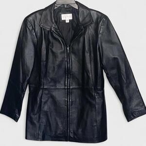 Worthington Black Genuine Leather Zip Up Coat - Size L